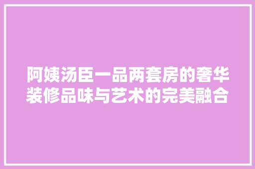 阿姨汤臣一品两套房的奢华装修品味与艺术的完美融合