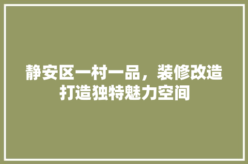 静安区一村一品，装修改造打造独特魅力空间  第1张
