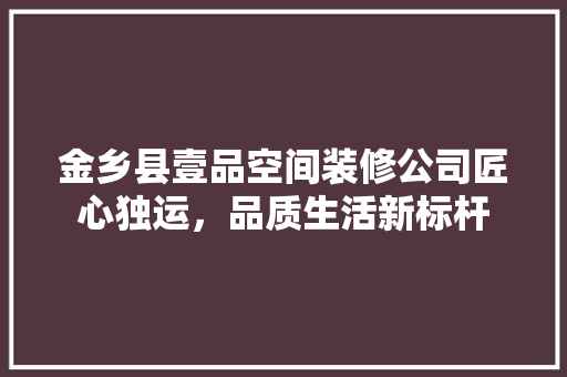 金乡县壹品空间装修公司匠心独运，品质生活新标杆