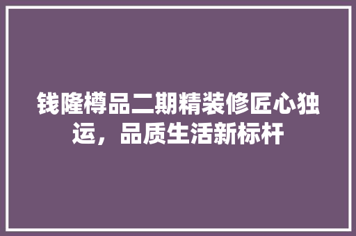 钱隆樽品二期精装修匠心独运，品质生活新标杆