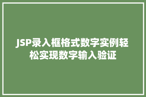 JSP录入框格式数字实例轻松实现数字输入验证