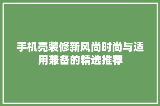 手机壳装修新风尚时尚与适用兼备的精选推荐