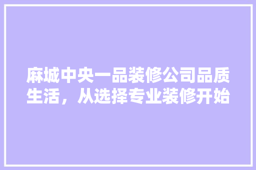 麻城中央一品装修公司品质生活，从选择专业装修开始