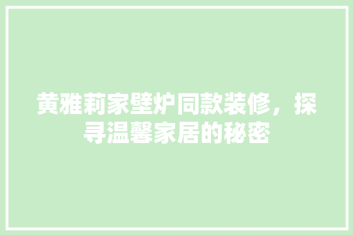 黄雅莉家壁炉同款装修，探寻温馨家居的秘密