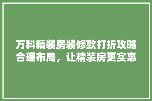 万科精装房装修款打折攻略合理布局，让精装房更实惠