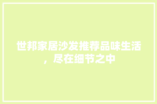 世邦家居沙发推荐品味生活，尽在细节之中  第1张