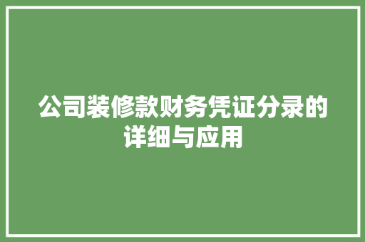 公司装修款财务凭证分录的详细与应用  第1张