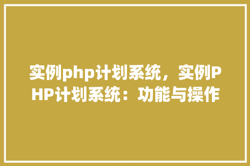 实例php计划系统，实例PHP计划系统：功能与操作流程详解