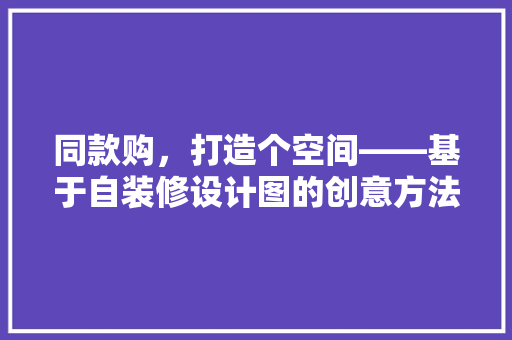 同款购，打造个空间——基于自装修设计图的创意方法
