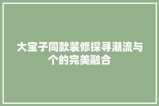 大宝子同款装修探寻潮流与个的完美融合