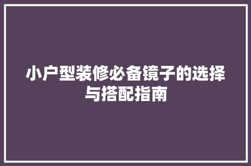 小户型装修必备镜子的选择与搭配指南