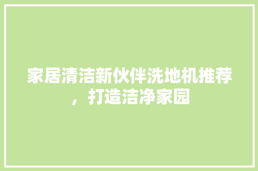 家居清洁新伙伴洗地机推荐，打造洁净家园