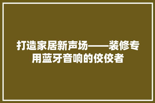 打造家居新声场——装修专用蓝牙音响的佼佼者