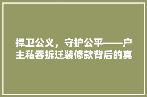捍卫公义，守护公平——户主私吞拆迁装修款背后的真相与应对步骤