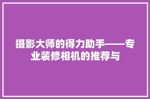 摄影大师的得力助手——专业装修相机的推荐与  第1张