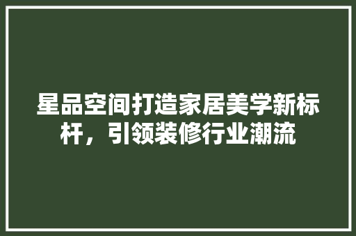 星品空间打造家居美学新标杆，引领装修行业潮流