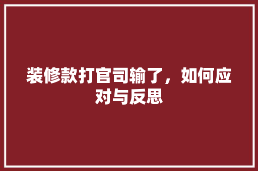 装修款打官司输了，如何应对与反思