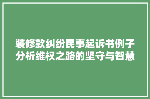 装修款纠纷民事起诉书例子分析维权之路的坚守与智慧
