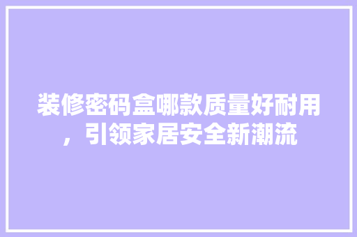 装修密码盒哪款质量好耐用，引领家居安全新潮流