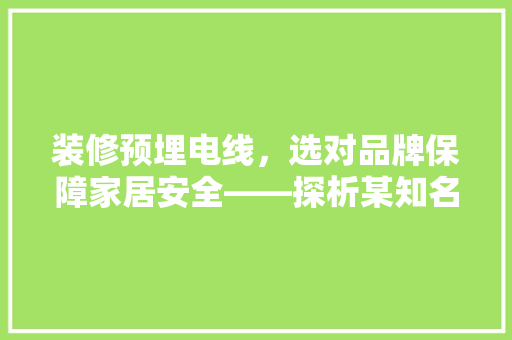 装修预埋电线，选对品牌保障家居安全——探析某知名品牌电线优势