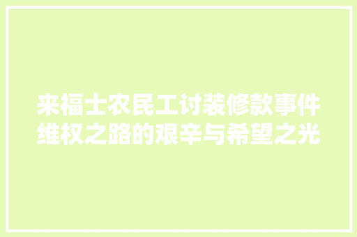 来福士农民工讨装修款事件维权之路的艰辛与希望之光