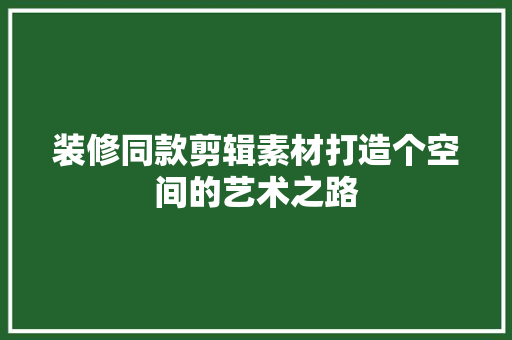 装修同款剪辑素材打造个空间的艺术之路