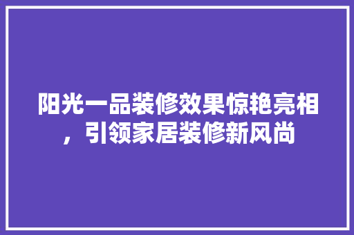 阳光一品装修效果惊艳亮相，引领家居装修新风尚