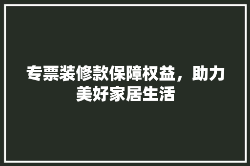 专票装修款保障权益，助力美好家居生活  第1张