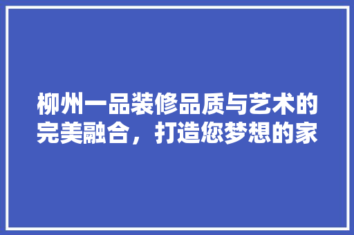 柳州一品装修品质与艺术的完美融合，打造您梦想的家