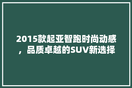2015款起亚智跑时尚动感，品质卓越的SUV新选择  第1张
