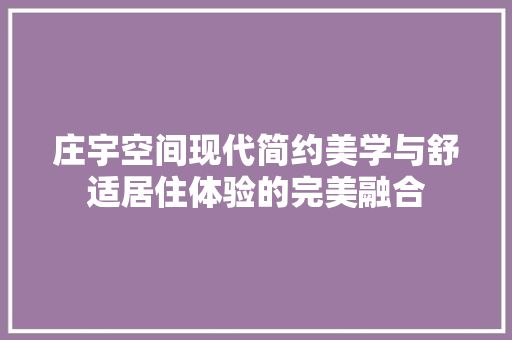 庄宇空间现代简约美学与舒适居住体验的完美融合