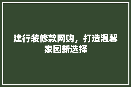 建行装修款网购，打造温馨家园新选择