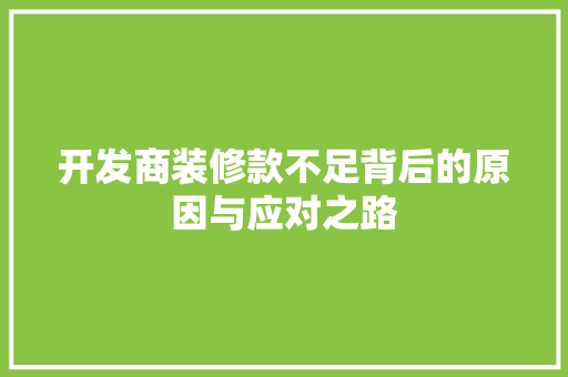 开发商装修款不足背后的原因与应对之路  第1张