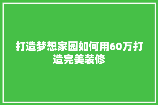 打造梦想家园如何用60万打造完美装修