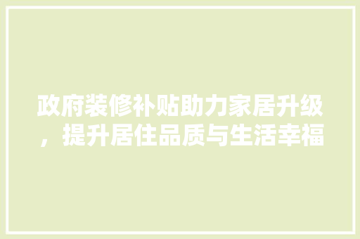 政府装修补贴助力家居升级，提升居住品质与生活幸福感  第1张
