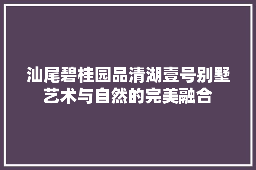 汕尾碧桂园品清湖壹号别墅艺术与自然的完美融合