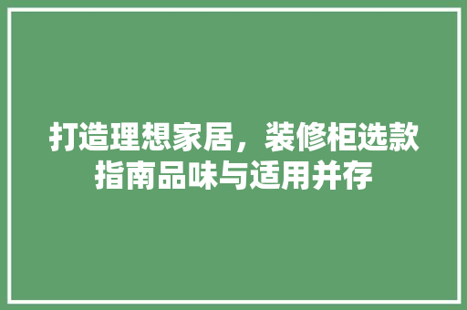 打造理想家居，装修柜选款指南品味与适用并存  第1张
