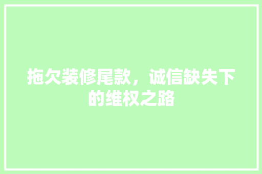 拖欠装修尾款，诚信缺失下的维权之路  第1张