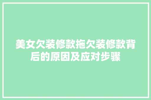 美女欠装修款拖欠装修款背后的原因及应对步骤