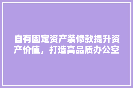 自有固定资产装修款提升资产价值，打造高品质办公空间
