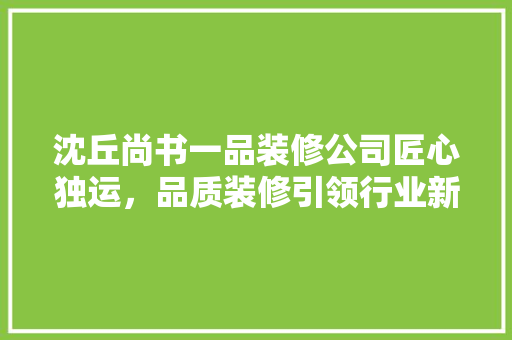 沈丘尚书一品装修公司匠心独运，品质装修引领行业新风尚