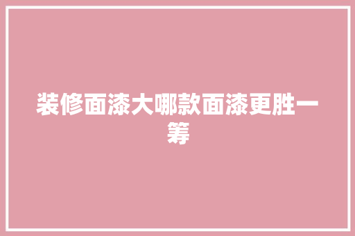 装修面漆大哪款面漆更胜一筹