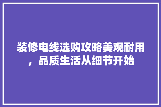 装修电线选购攻略美观耐用，品质生活从细节开始