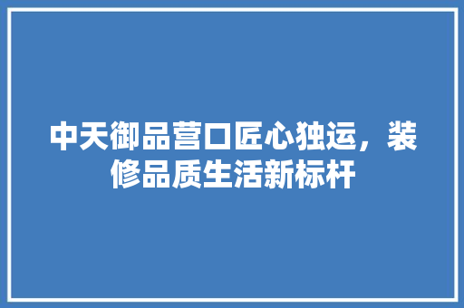 中天御品营口匠心独运，装修品质生活新标杆