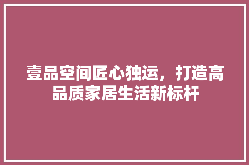 壹品空间匠心独运，打造高品质家居生活新标杆