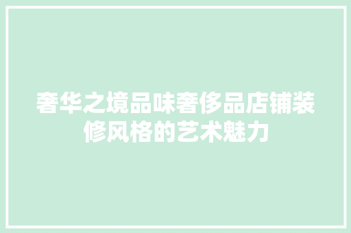 奢华之境品味奢侈品店铺装修风格的艺术魅力