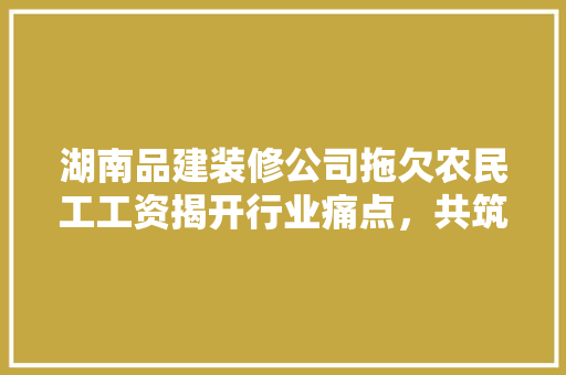 湖南品建装修公司拖欠农民工工资揭开行业痛点，共筑和谐劳动关系