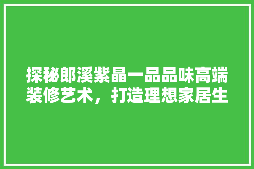 探秘郎溪紫晶一品品味高端装修艺术，打造理想家居生活