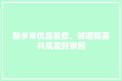 新乡来优品装修，诚邀精英共筑美好家园