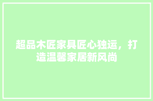 超品木匠家具匠心独运，打造温馨家居新风尚